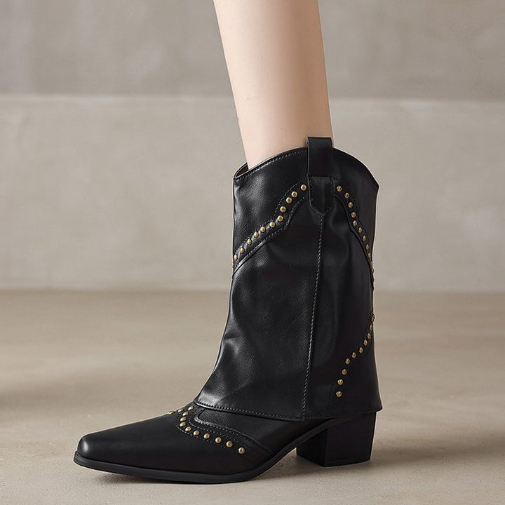 Bottes de cow-boy pour femme, tige mi-haute, clous, talon bloc - Maura