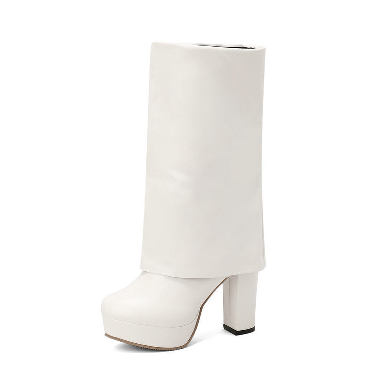 Bottes pour femme à semelle compensée et talon bloc, tige mi-haute - Sabine