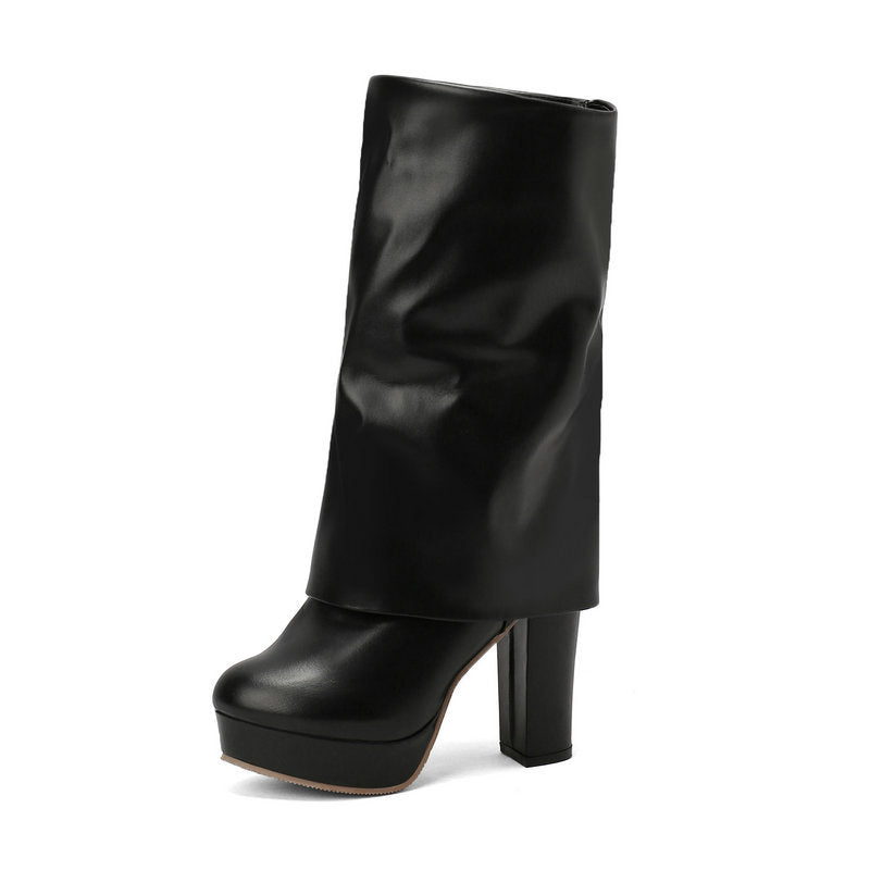 Bottes pour femme à semelle compensée et talon bloc, tige mi-haute - Sabine