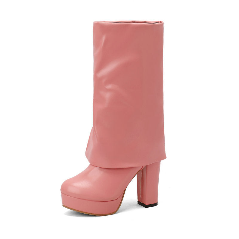 Bottes pour femme à semelle compensée et talon bloc, tige mi-haute - Sabine