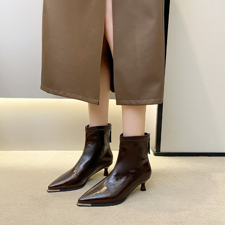 Bottines à talons pour femme, bout pointu, talon fin, effet cuir - Vera