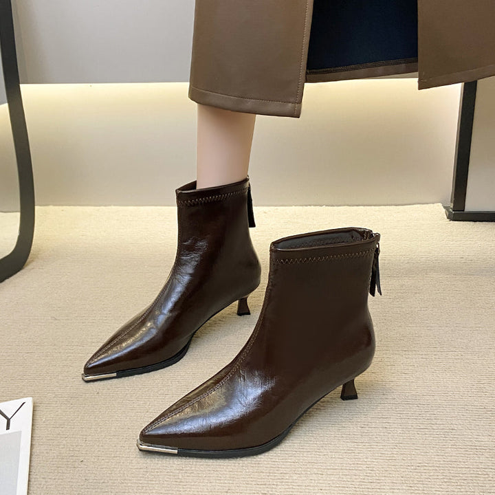 Bottines à talons pour femme, bout pointu, talon fin, effet cuir - Vera