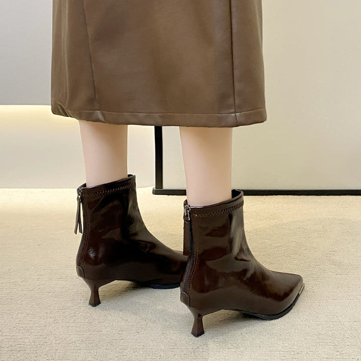 Bottines à talons pour femme, bout pointu, talon fin, effet cuir - Vera