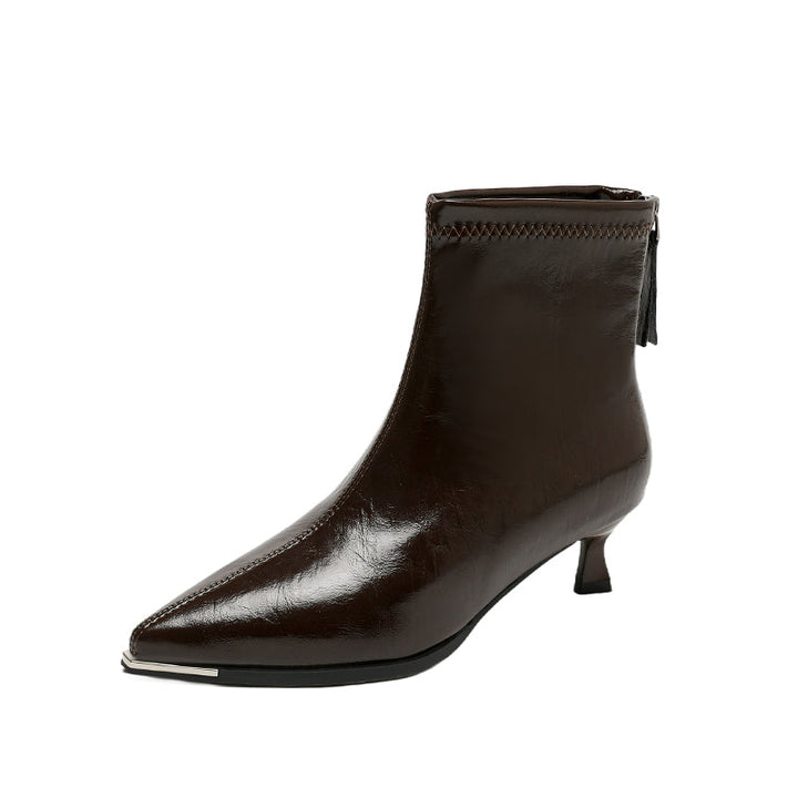 Bottines à talons pour femme, bout pointu, talon fin, effet cuir - Vera