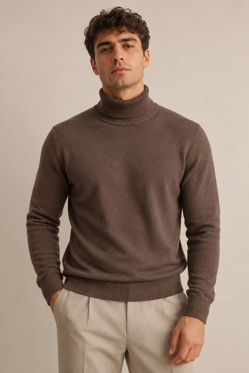 Pull homme à col roulé, coupe ajustée, maille unie - Caspar