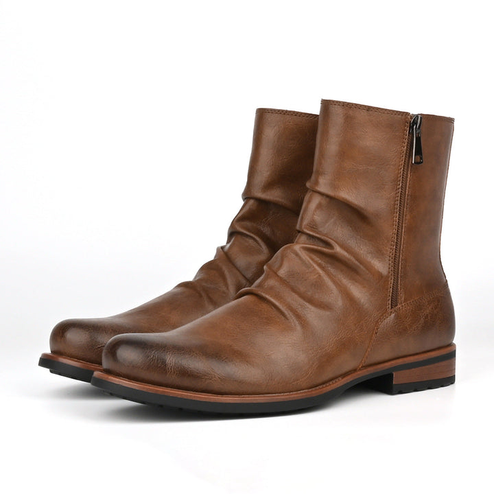 Bottes en cuir pour hommes avec fermeture éclair latérale et semelle basse - Halvor