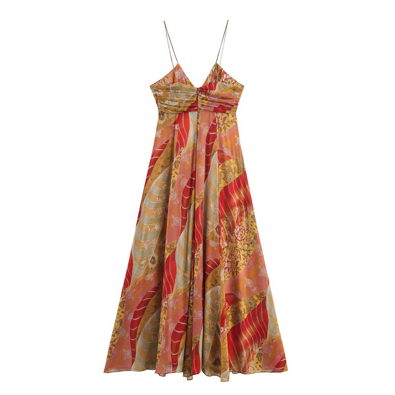 Robe longue à fines bretelles et décolleté en V pour femme - Ragnhild