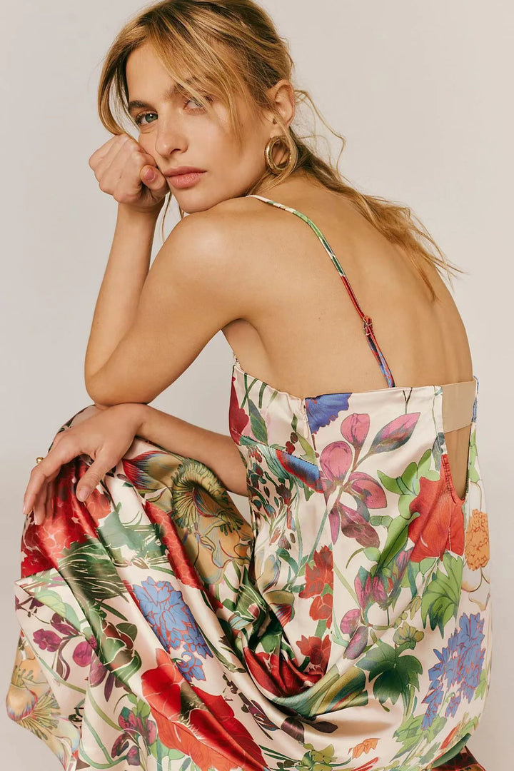 Robe longue pour femme, imprimé floral, taille haute, coupe A-line - Althea