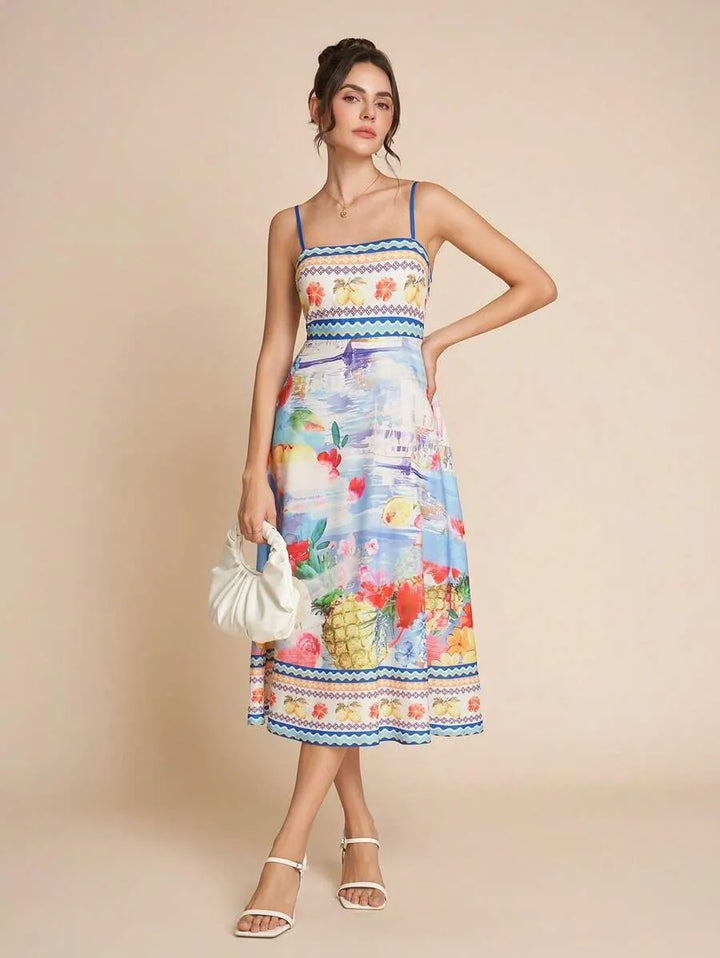 Robe midi à imprimé floral printemps-été pour femme - Mirela