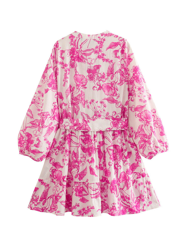 Robe courte florale à taille ajustable et manches larges - Laurent