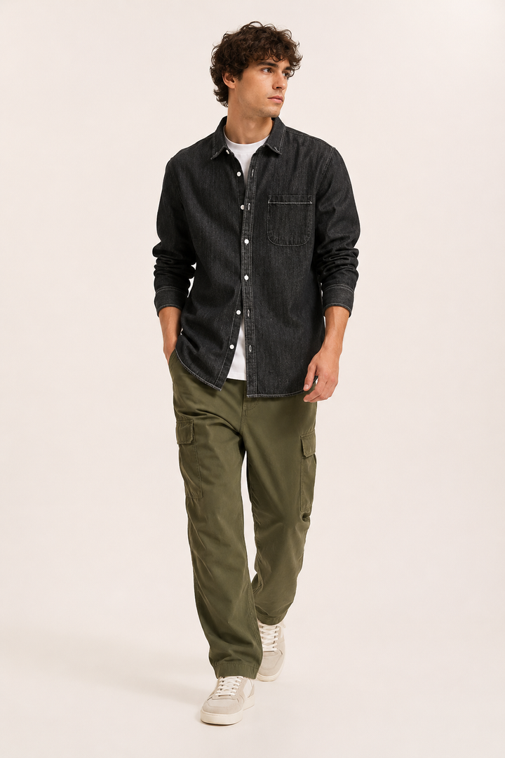 Chemise en jean pour homme à manches longues avec poche - Joren