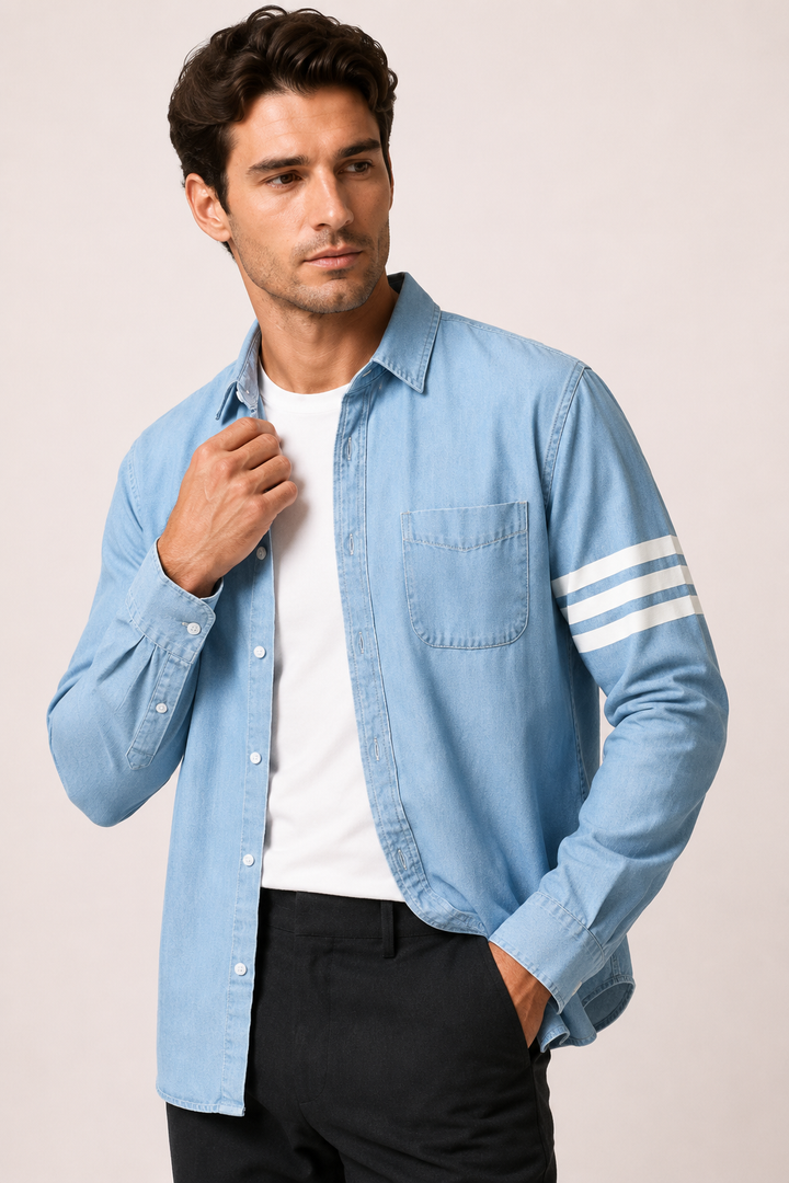 Chemise en jean pour homme à manches longues avec poche - Lennart