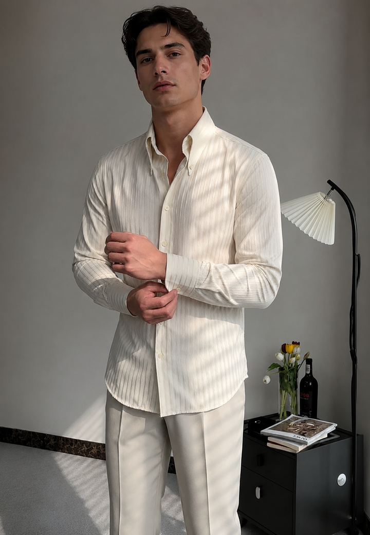 Chemise à manches longues à rayures texturées - Matteo