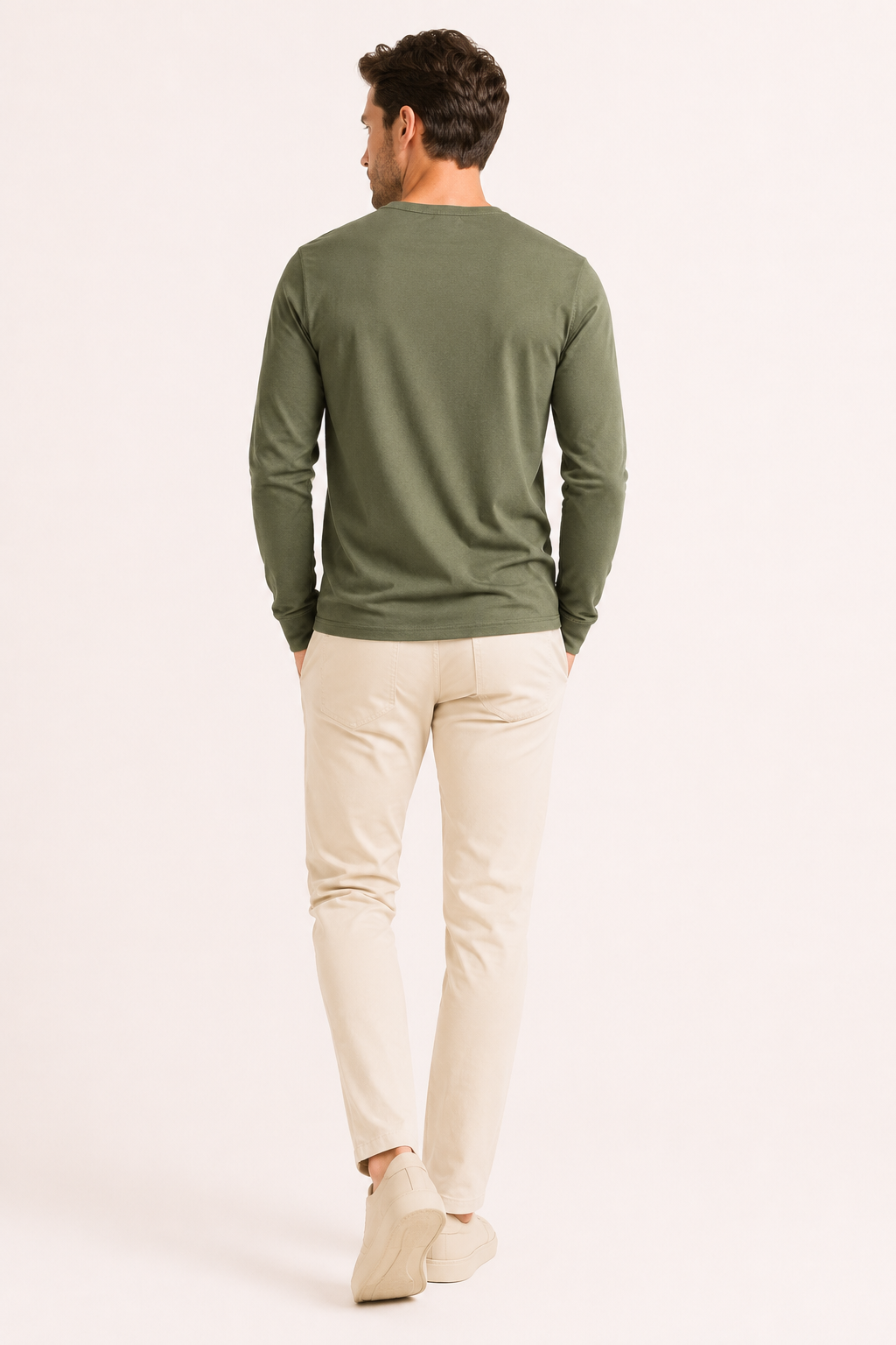 T-shirt homme à manches longues, col boulanger et trois boutons - Boris