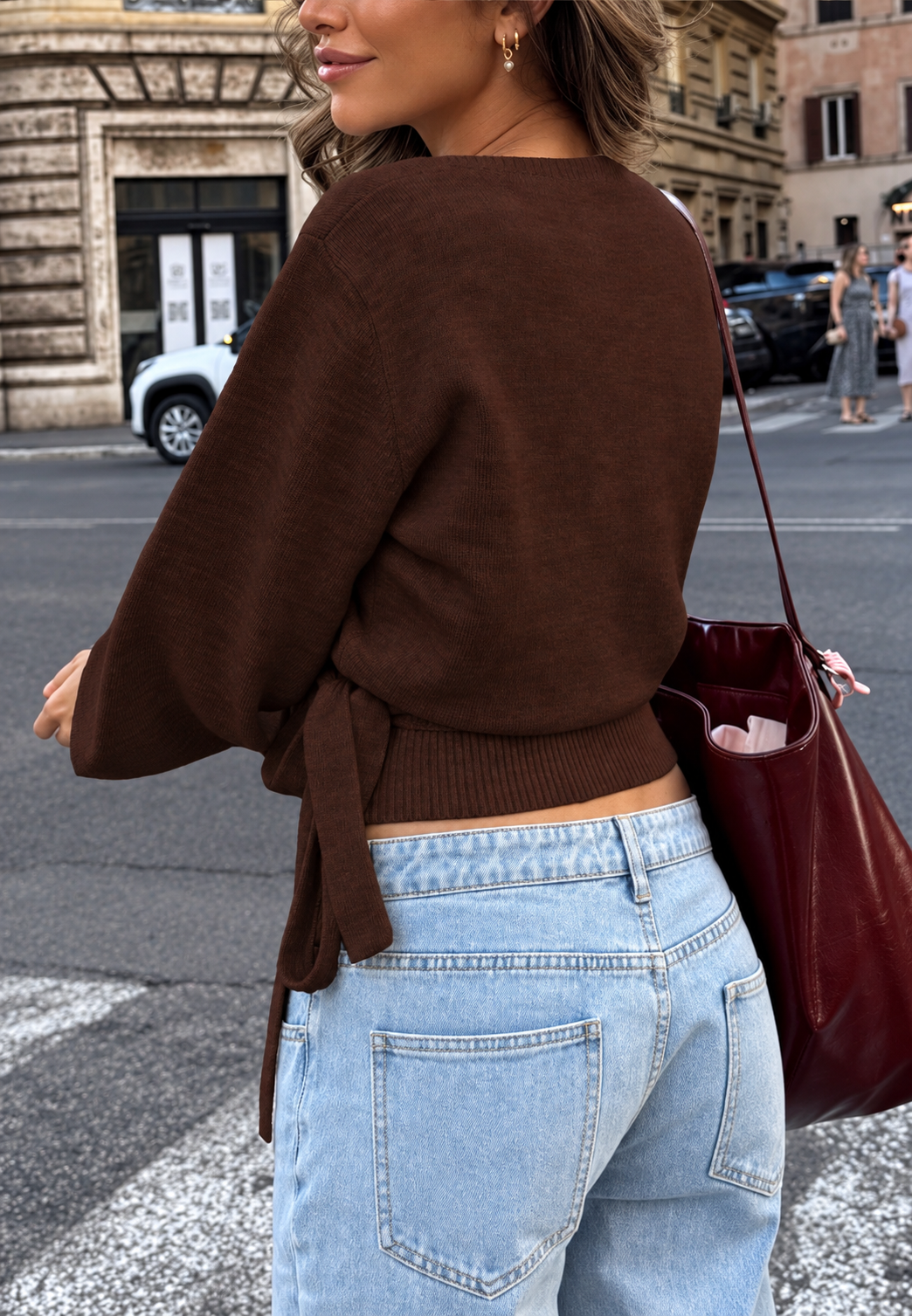 Cardigan cache-cœur femme en maille col V lien latéral - Zelinde