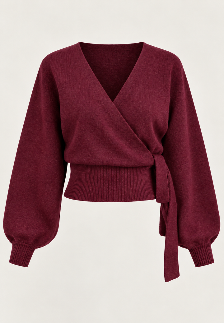 Cardigan cache-cœur femme en maille col V lien latéral - Zelinde