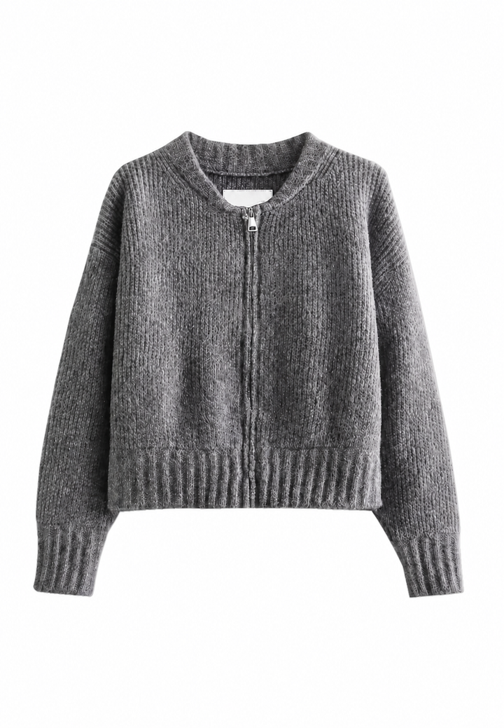 Cardigan en maille côtelée, coupe ample, fermeture éclair sur le devant - Hanne