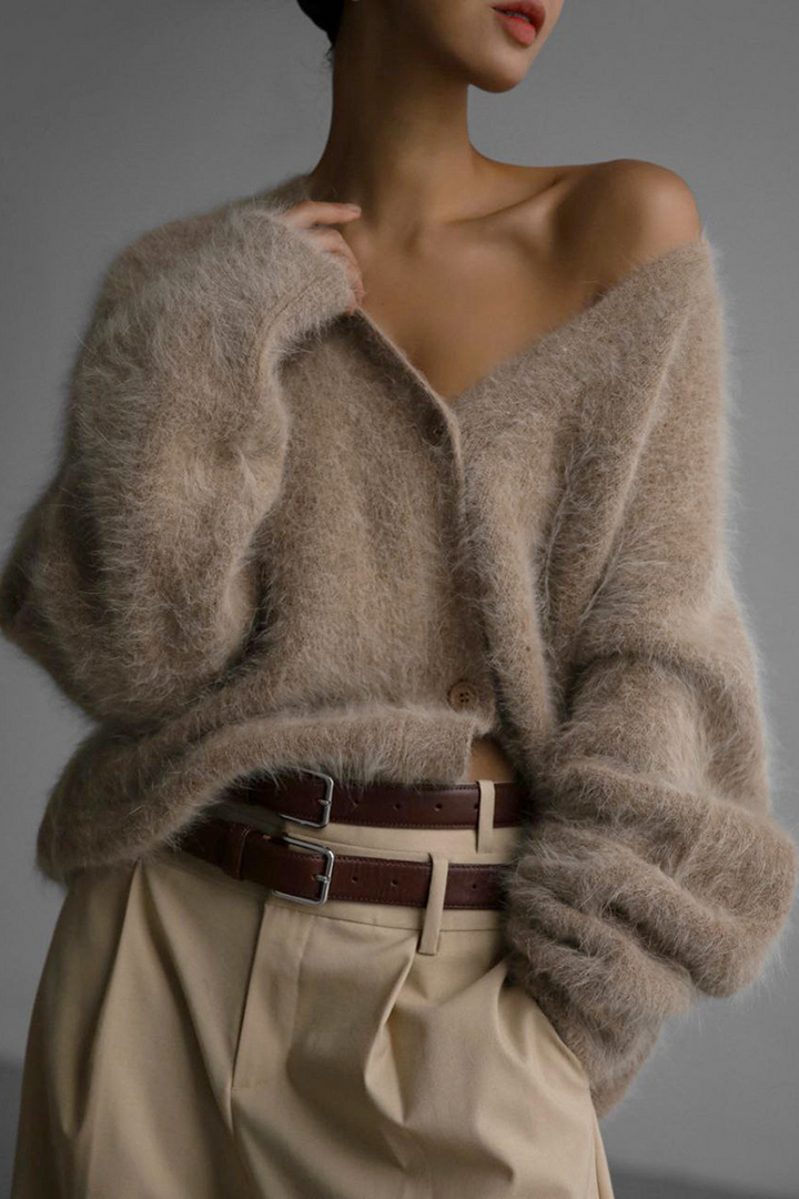 Cardigan en maille effet fourrure, col en V et boutons - Annelie