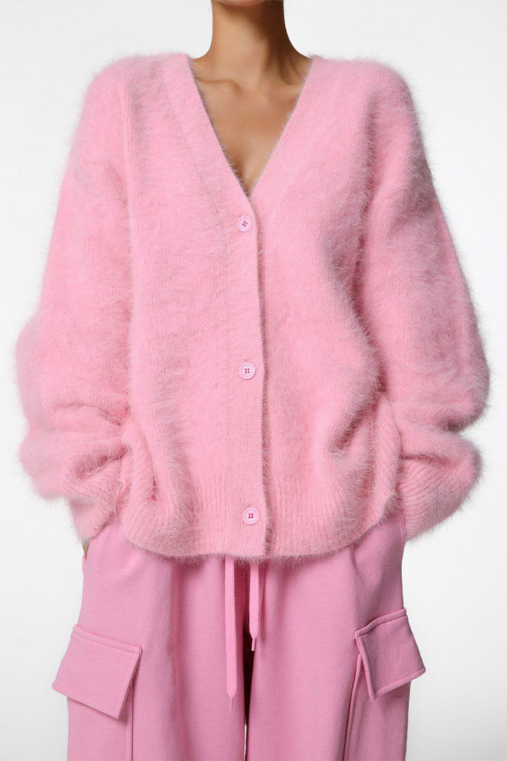 Cardigan en maille effet fourrure, col en V et boutons - Annelie