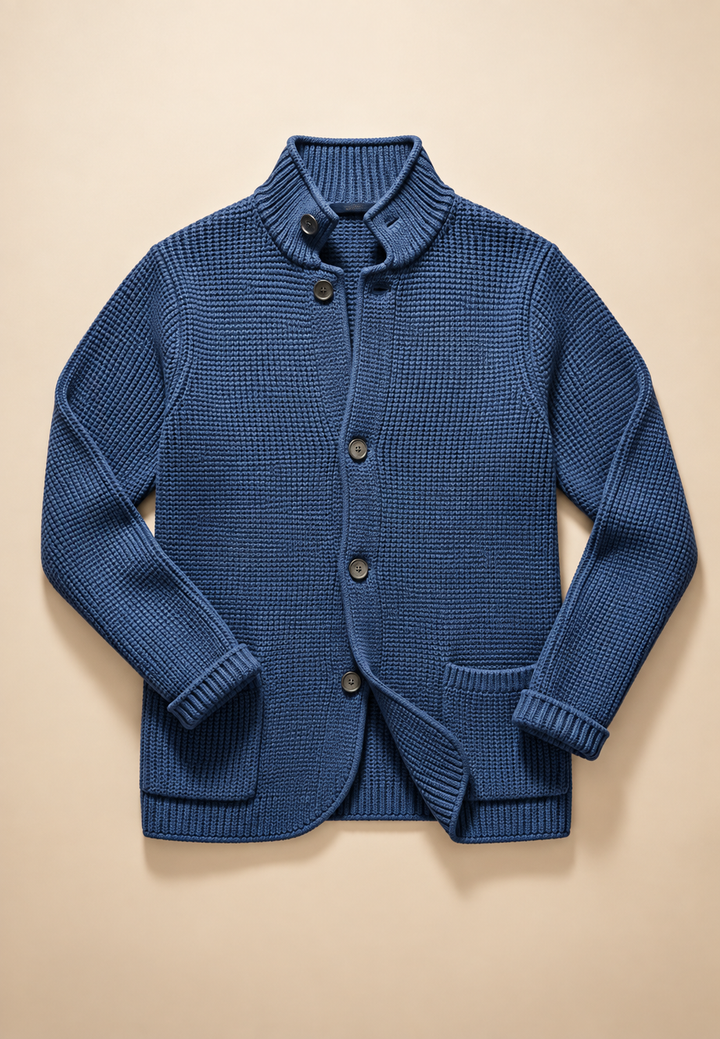 Cardigan homme à boutons, col Perkins, maille texturée, poches - Cedric