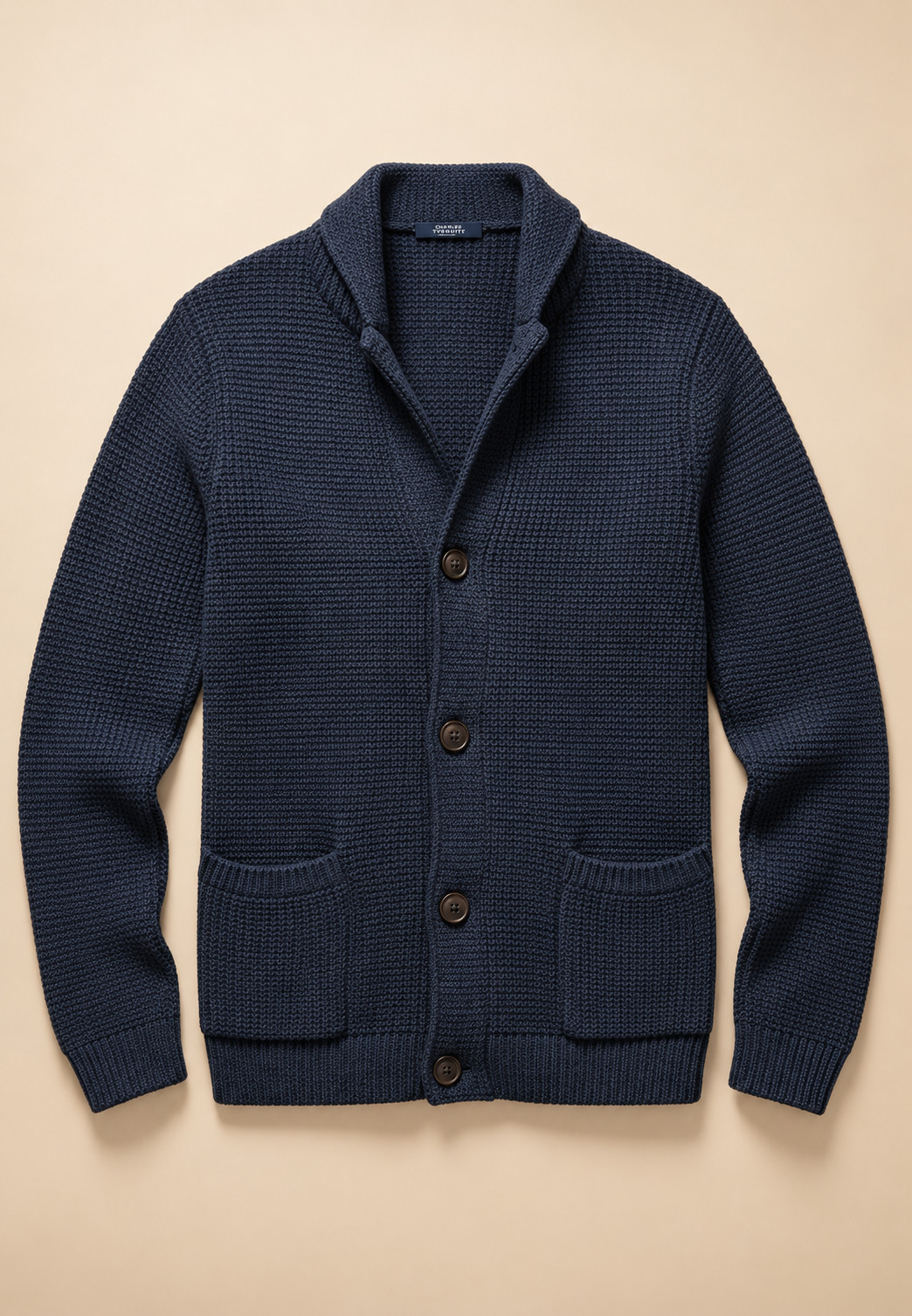Cardigan homme à boutons, col Perkins, maille texturée, poches - Cedric