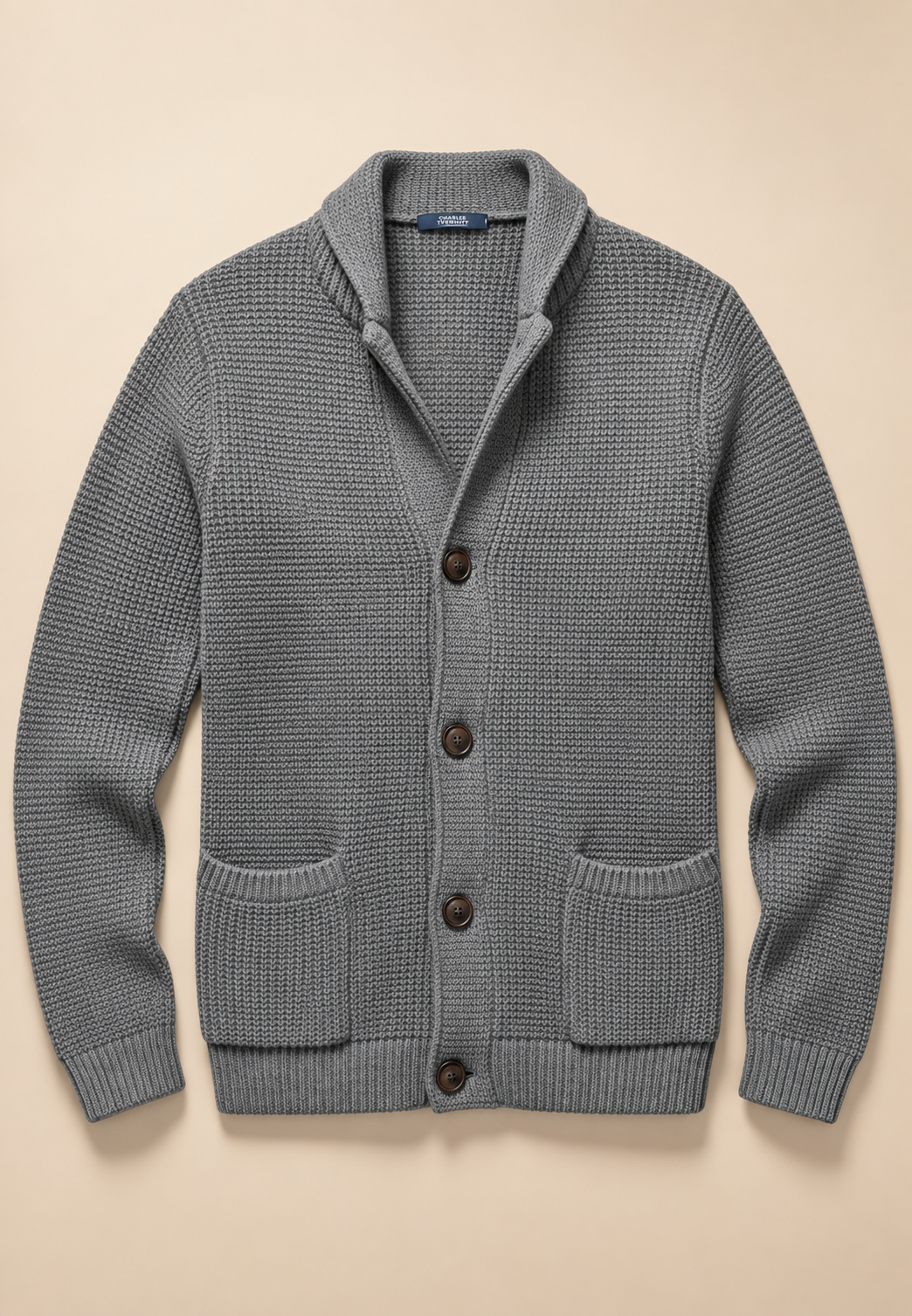 Cardigan homme à boutons, col Perkins, maille texturée, poches - Cedric