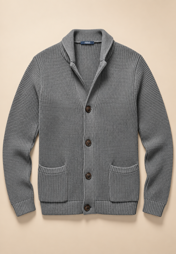 Cardigan homme à boutons, col Perkins, maille texturée, poches - Cedric