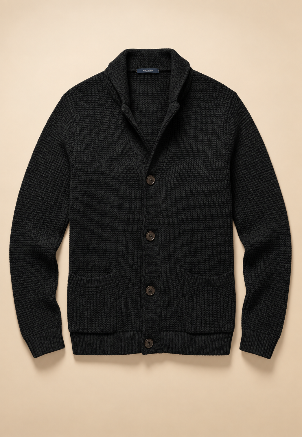 Cardigan homme à boutons, col Perkins, maille texturée, poches - Cedric