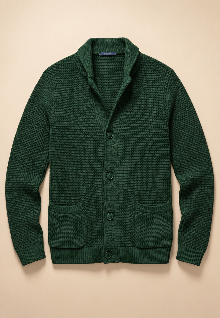Cardigan homme à boutons, col Perkins, maille texturée, poches - Cedric