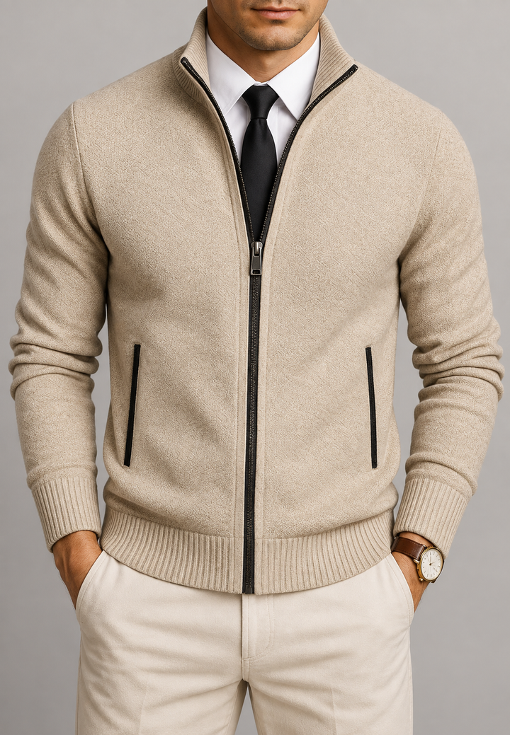 Cardigan homme à col montant, fermeture éclair sur toute la longueur, maille texturée - Dorian