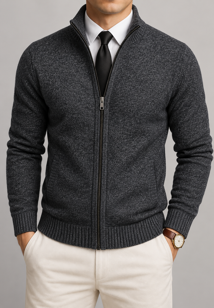 Cardigan homme à col montant, fermeture éclair sur toute la longueur, maille texturée - Dorian