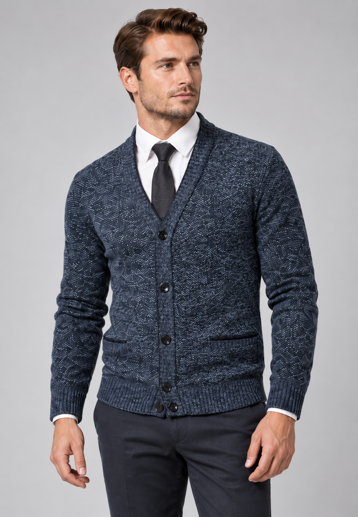 Cardigan homme à col en V, boutons, maille texturée et poches - Levan