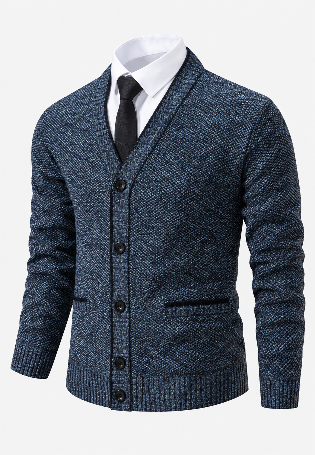 Cardigan homme à col en V, boutons, maille texturée et poches - Levan