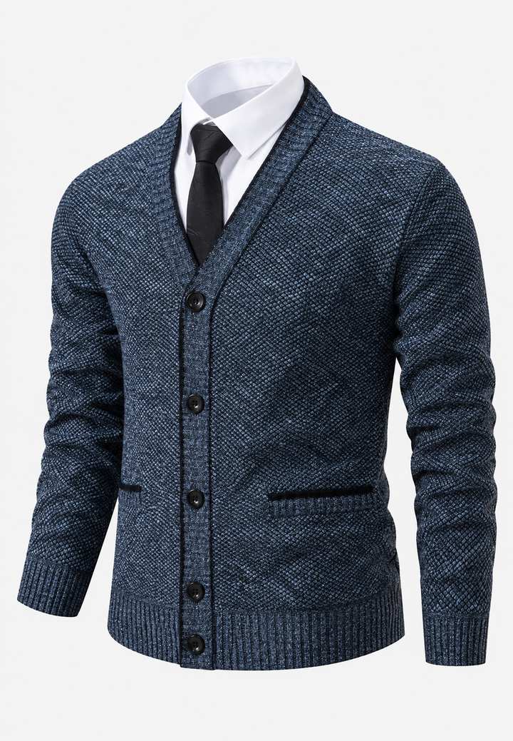 Cardigan homme à col en V, boutons, maille texturée et poches - Levan