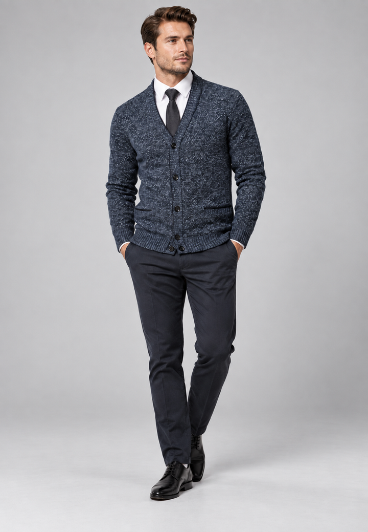 Cardigan homme à col en V, boutons, maille texturée et poches - Levan