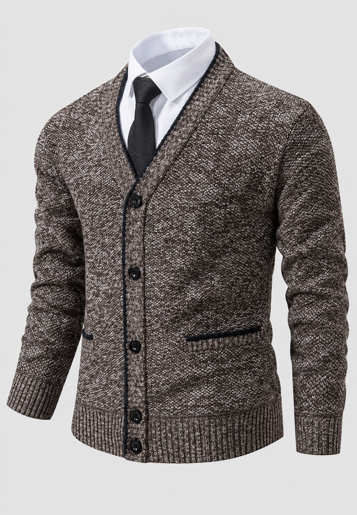 Cardigan homme à col en V, boutons, maille texturée et poches - Levan