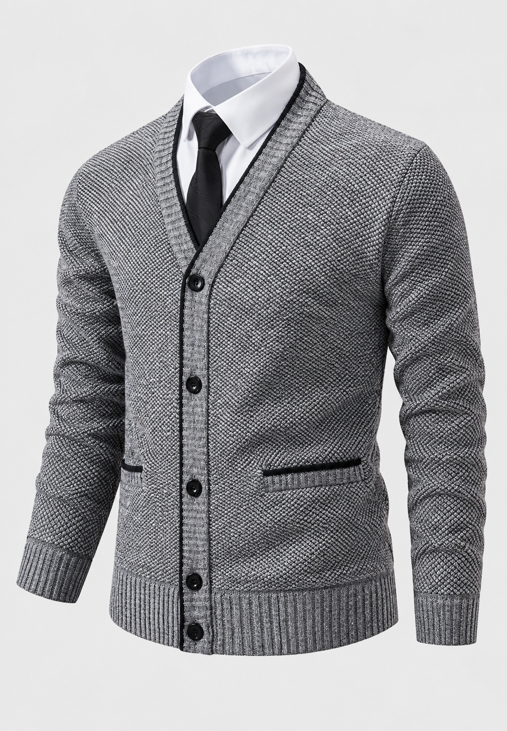 Cardigan homme à col en V, boutons, maille texturée et poches - Levan