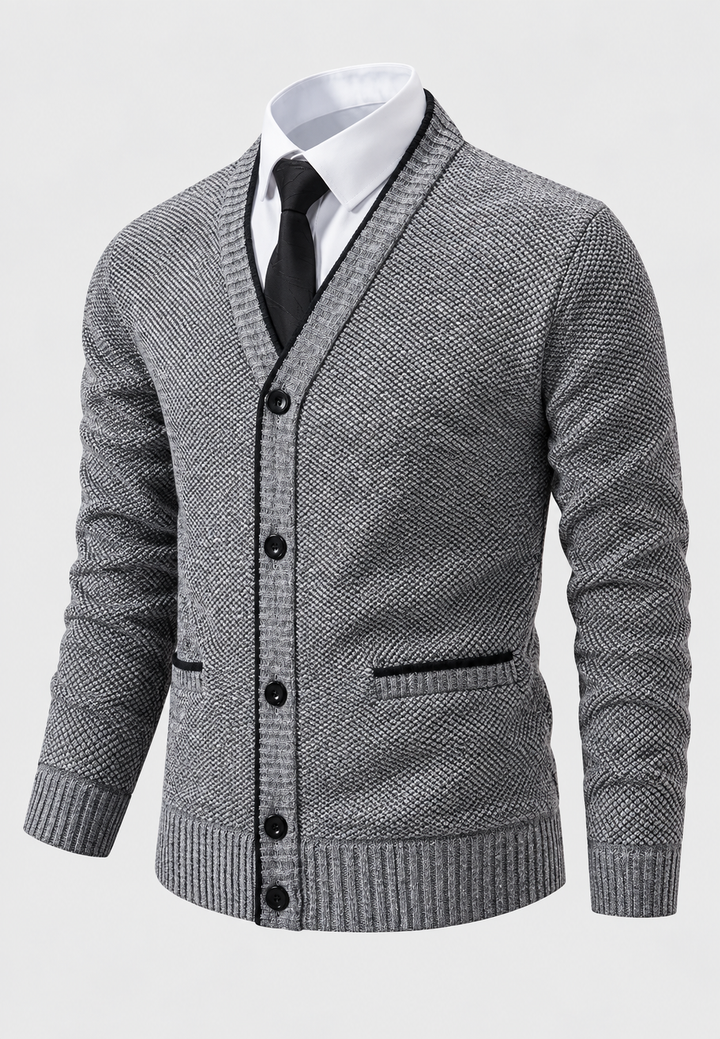 Cardigan homme à col en V, boutons, maille texturée et poches - Levan