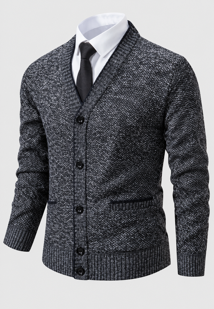 Cardigan homme à col en V, boutons, maille texturée et poches - Levan