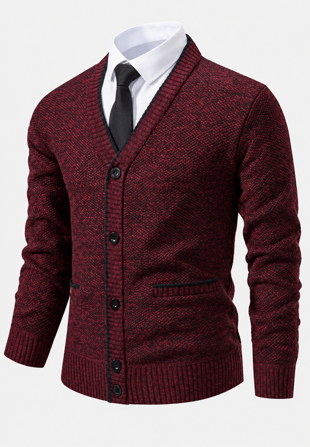 Cardigan homme à col en V, boutons, maille texturée et poches - Levan