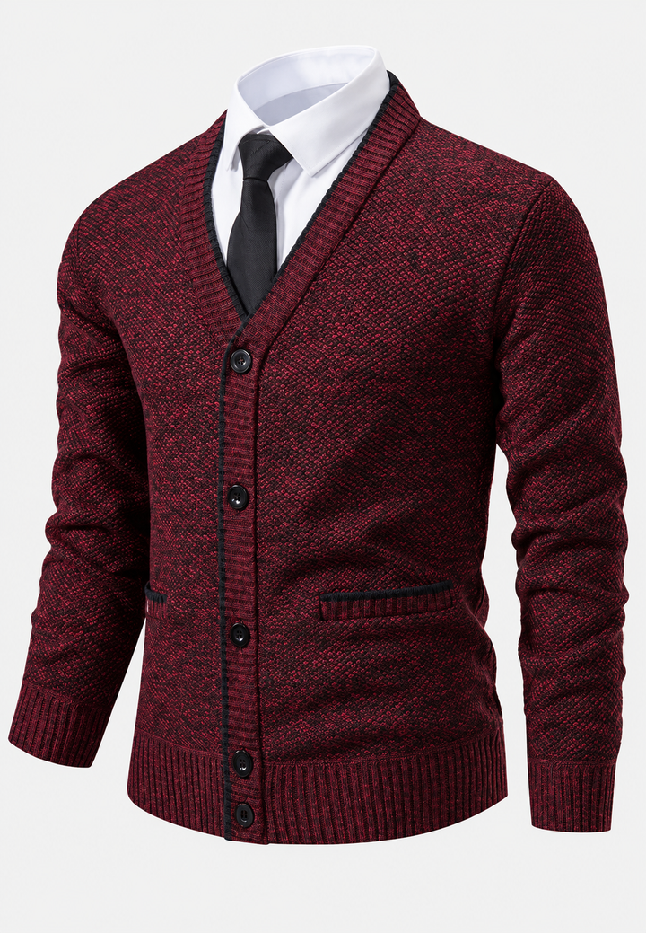 Cardigan homme à col en V, boutons, maille texturée et poches - Levan