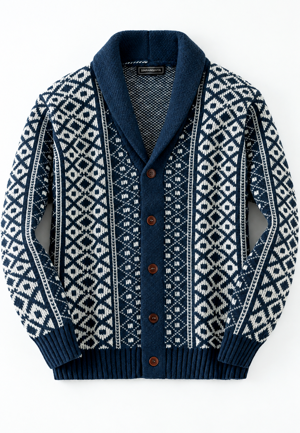 Cardigan en maille jacquard géométrique col châle boutonné - Dariel