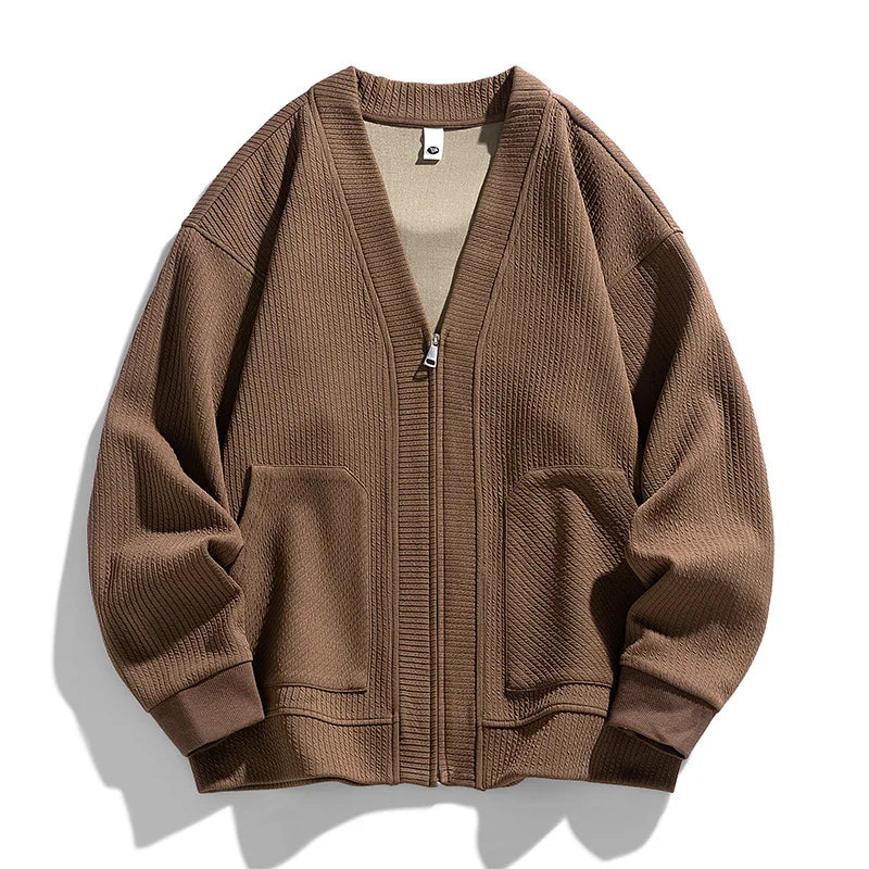 Cardigan homme en maille texturée, avec fermeture éclair et poches - Ciro