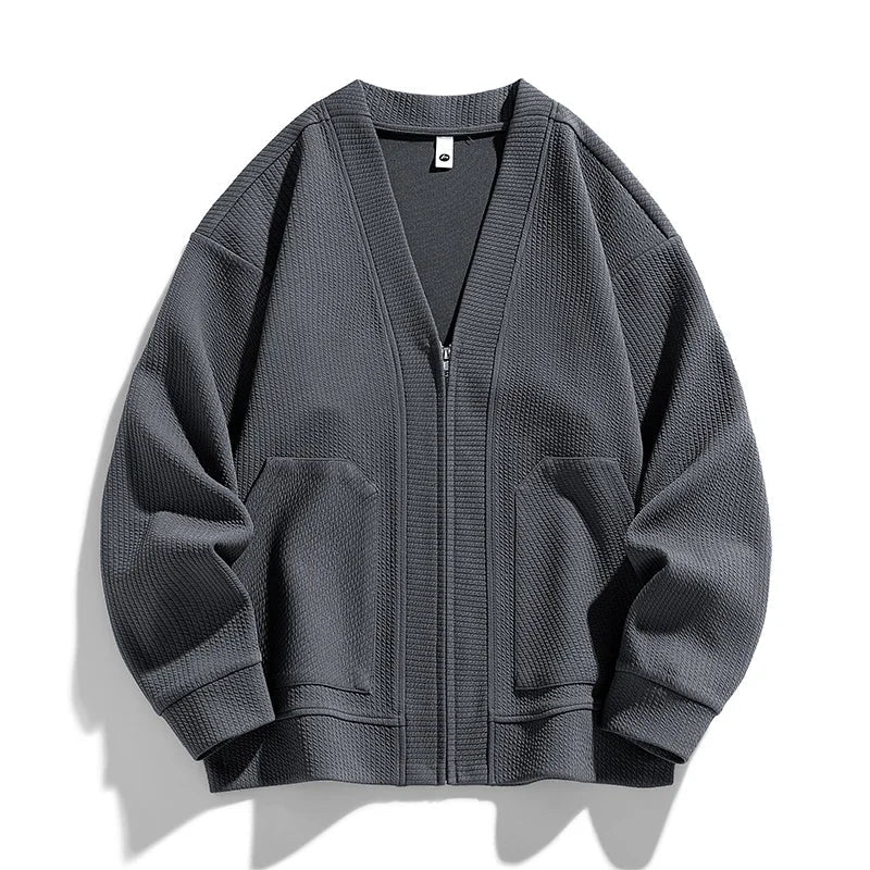 Cardigan homme en maille texturée, avec fermeture éclair et poches - Ciro