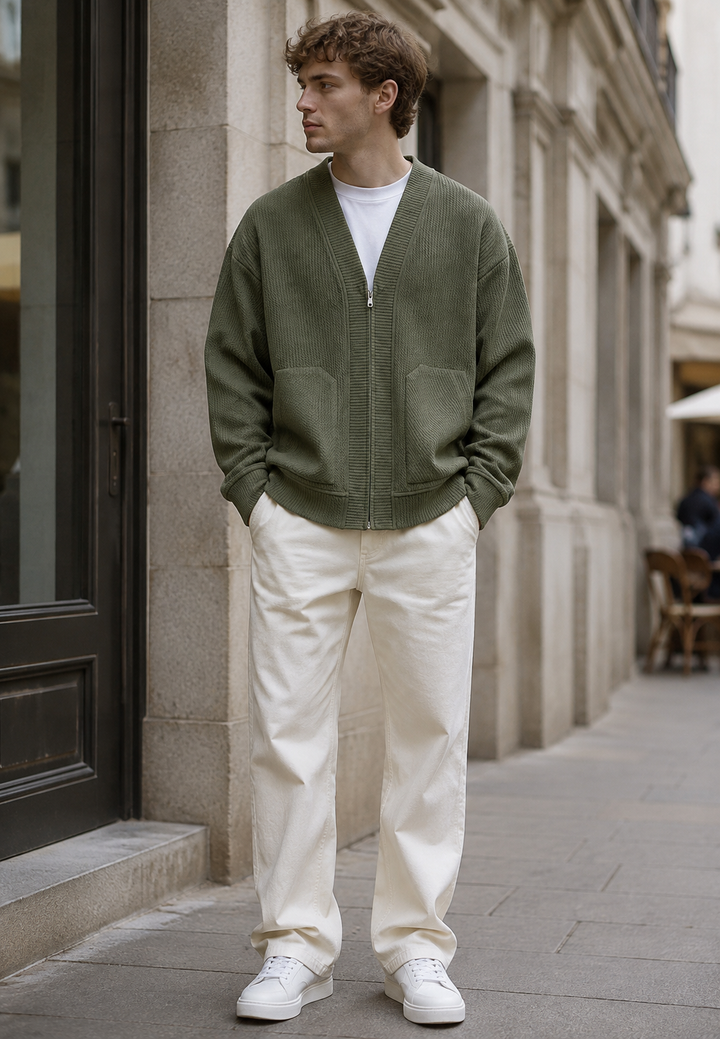 Cardigan homme en maille texturée, avec fermeture éclair et poches - Ciro