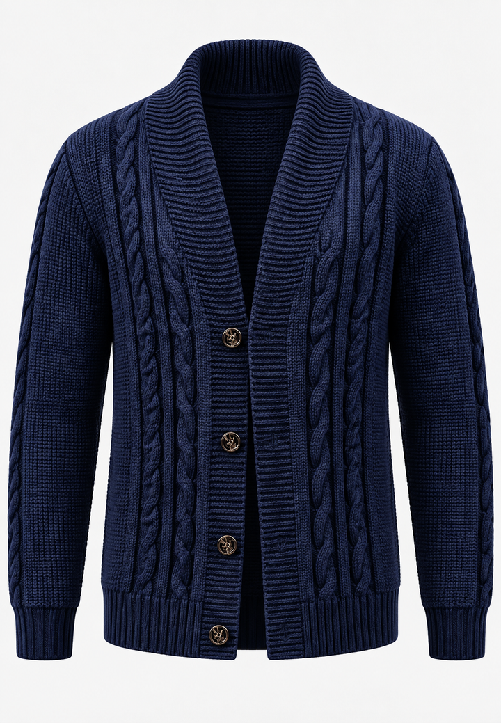 Cardigan homme en maille torsadée, col châle, boutons - Gauthier