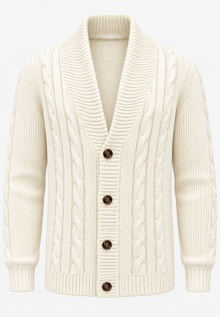 Cardigan homme en maille torsadée, col châle, boutons - Gauthier