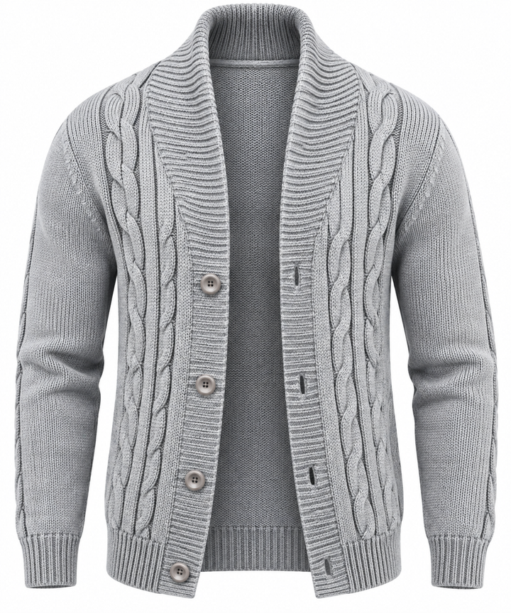 Cardigan homme en maille torsadée, col châle, boutons - Gauthier