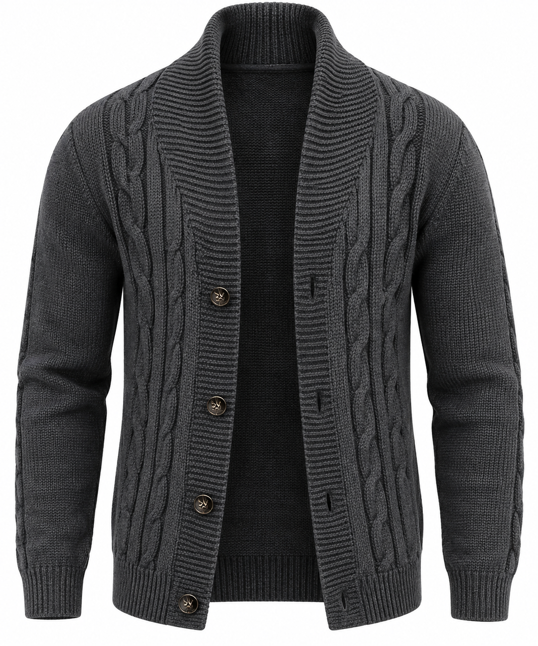 Cardigan homme en maille torsadée, col châle, boutons - Gauthier