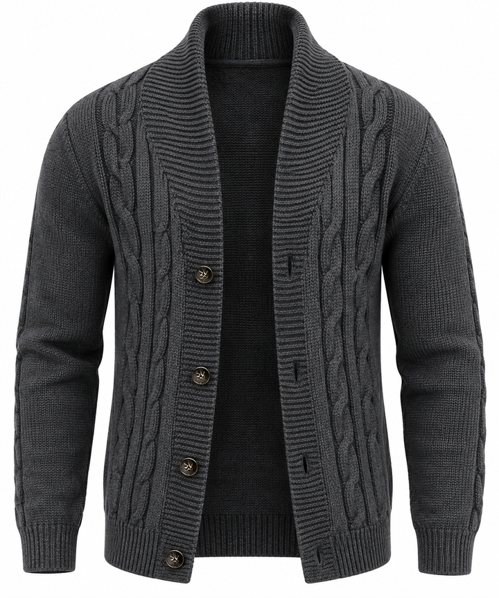 Cardigan homme en maille torsadée, col châle, boutons - Gauthier